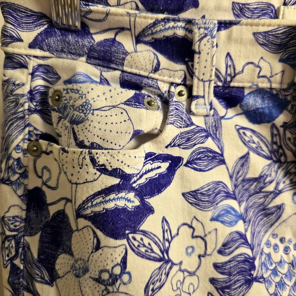 Vineyard Vines Women's US 4 Floral Print Skinny Jeans Blue White Y2K Cottagecore
